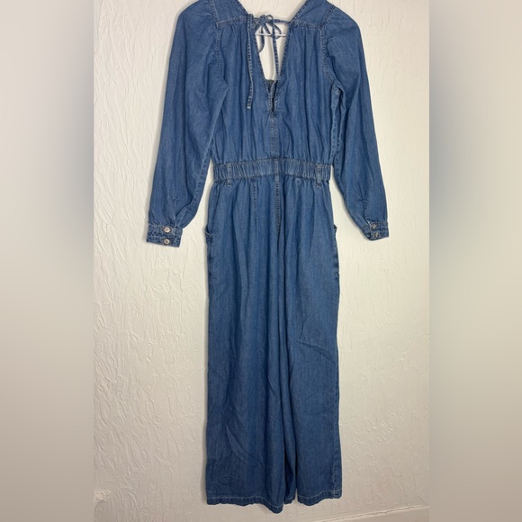 Free People Clara Long Sleeve Denim Jumpsuit Size XS Wide Leg - Picture 9 of 10